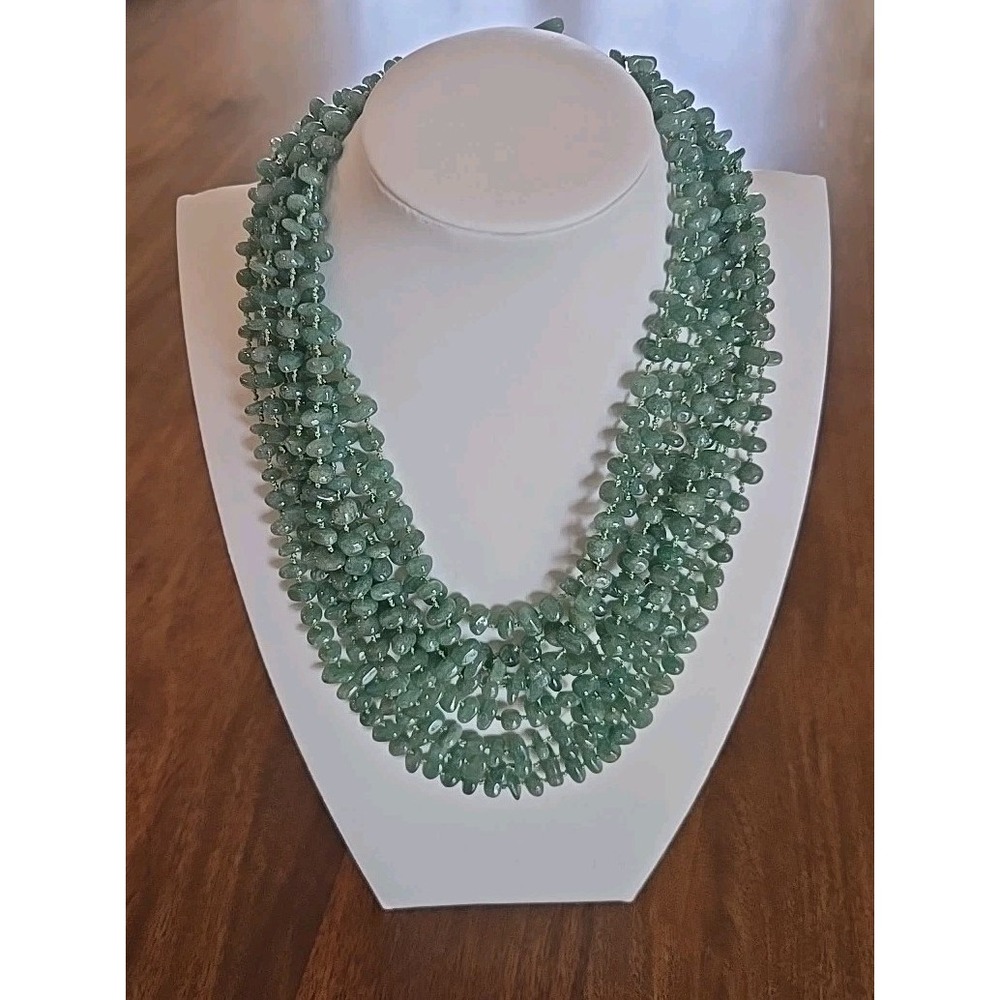 Vintage Jadeite 8 Strand Necklace Hand Knotted Silk String Toggle Clasp Rare
